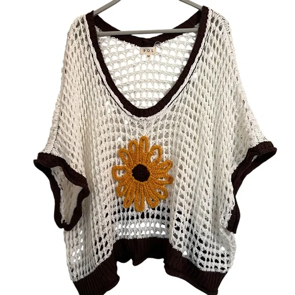 POL Crochet Flower Knit sweater Top medium boxy oversized - Picture 9 of 12